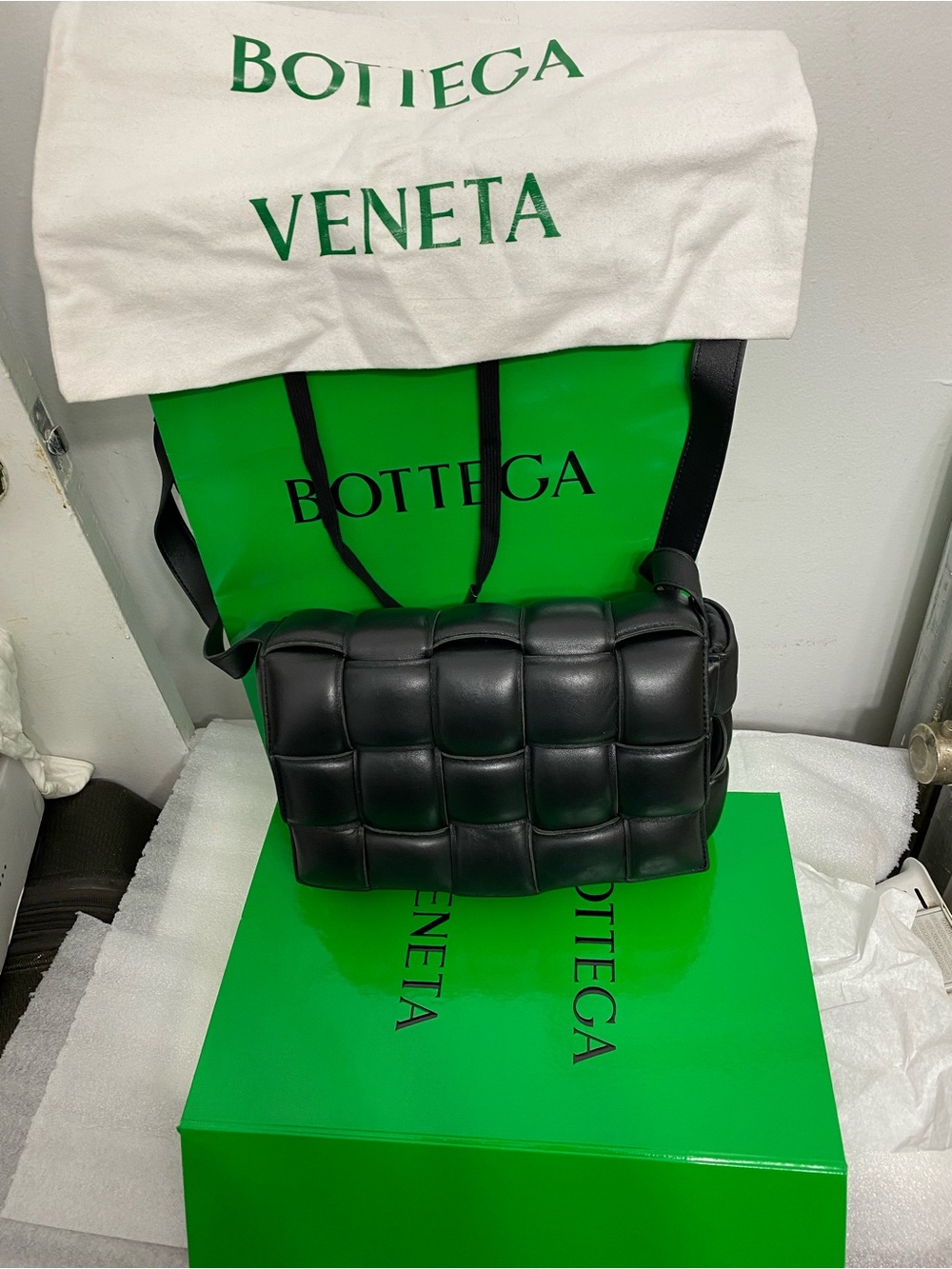Bottega Veneta Black Padded Cassette Shoulder Bag. Made in Italy